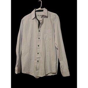 Tasso Elba Mens Shirt Medium 15-15.5 Blue White Striped Button Down Cotton